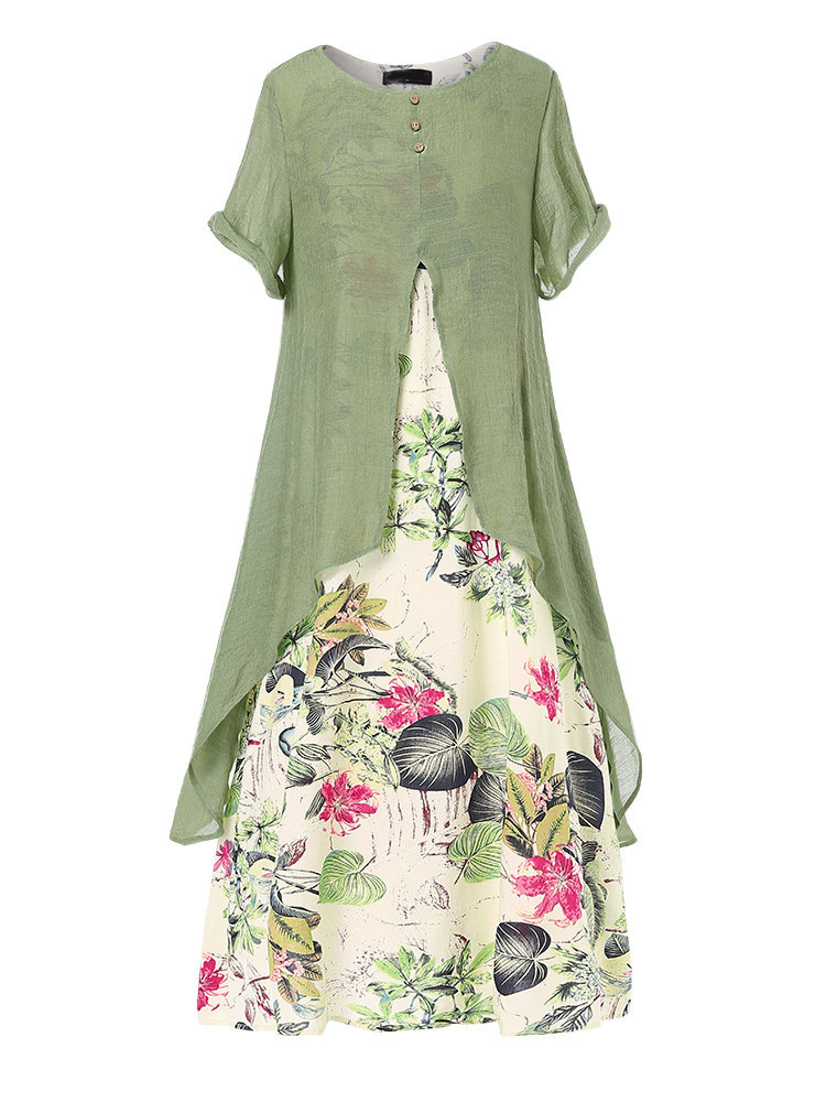 Round Neck Slit Floral Printed Woman Maxi Dress – chastett