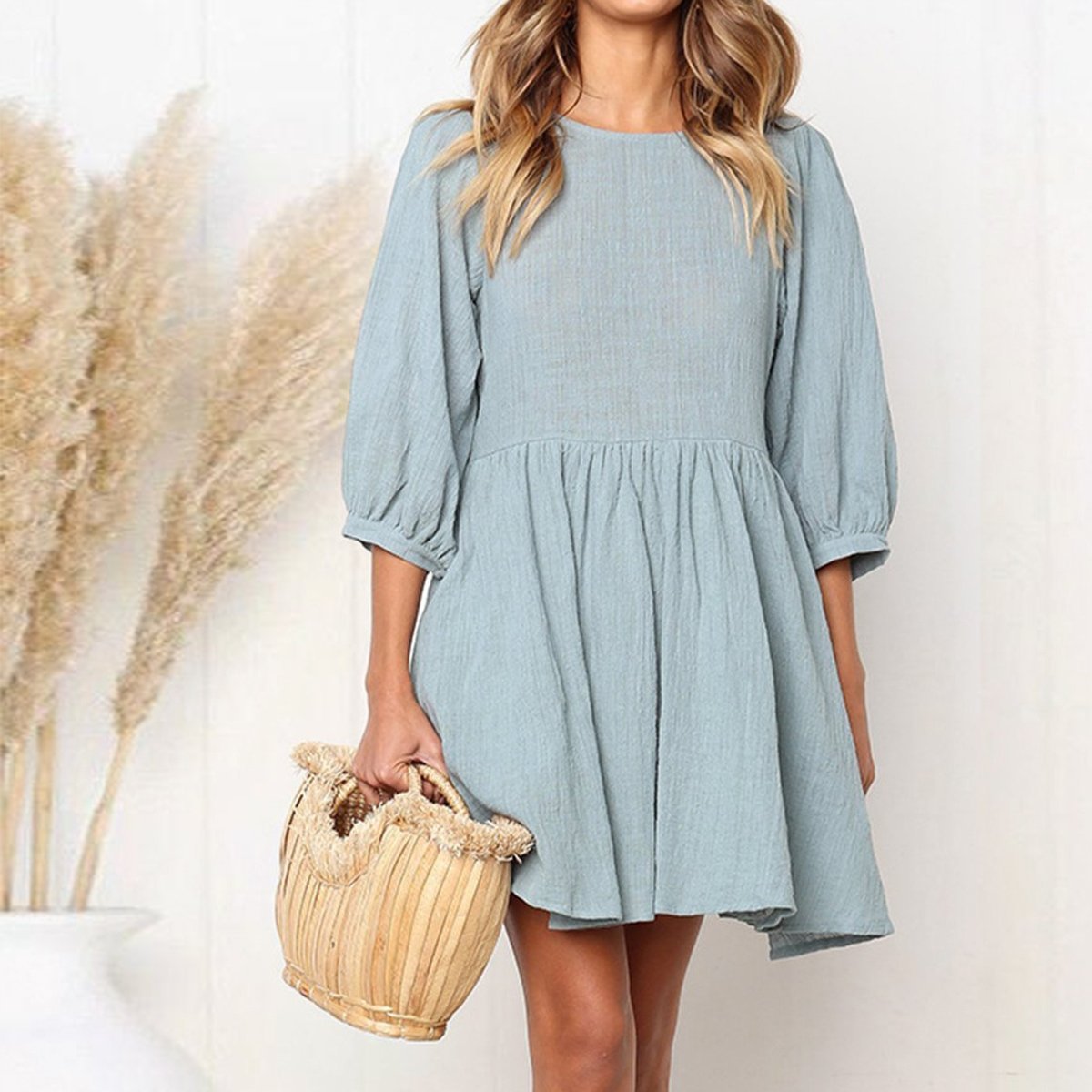 Half Sleeve A-Line Casual Slim Fit Mini Dress – chastett